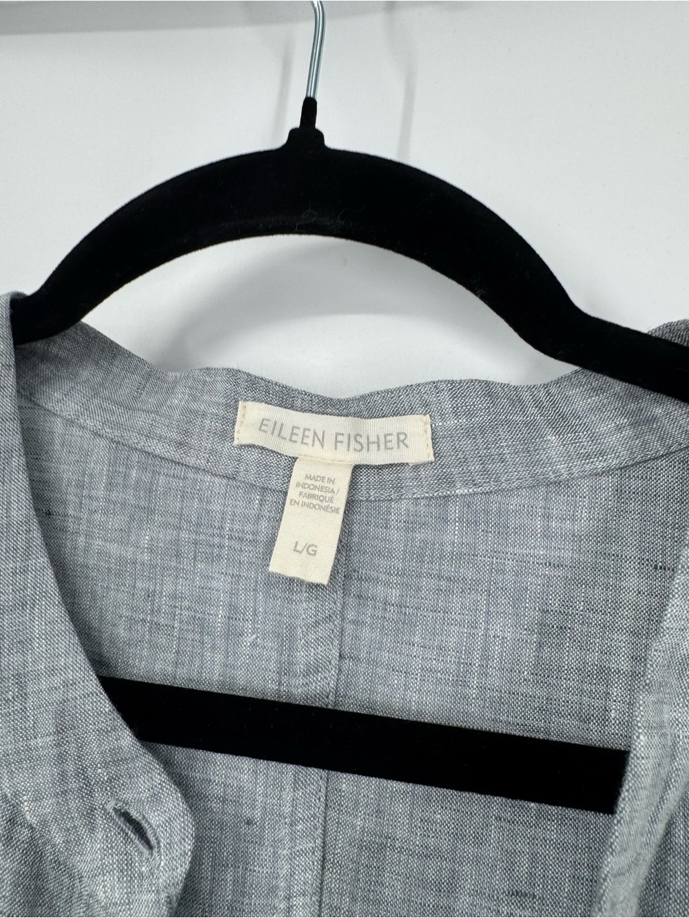 Eileen Fisher Mandarin Collar Organic Linen Shirt Dress Gray High Low Size L - Picture 6 of 14